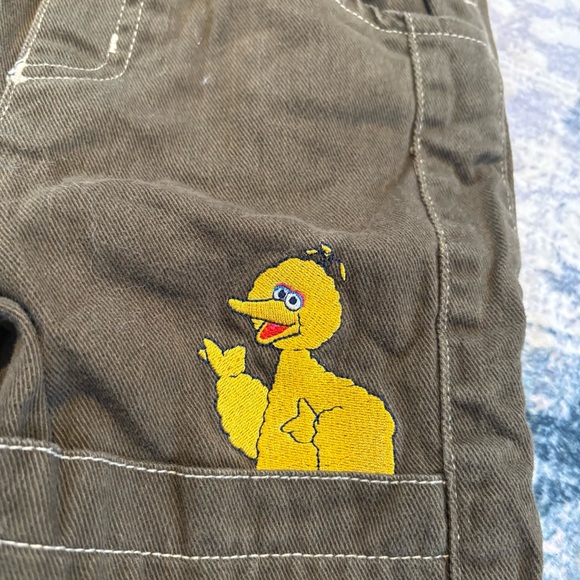 VTG Rare Sesame Street Big Bird Corduroy Overalls 4T | 90s Kidcore Brown Y2K - Picture 3 of 9